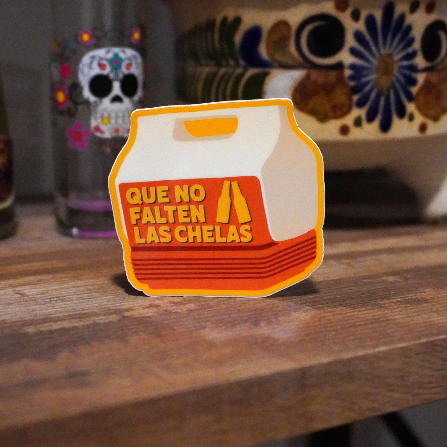 Que No Falten Las Chelas Retro Cooler Vinyl Sticker