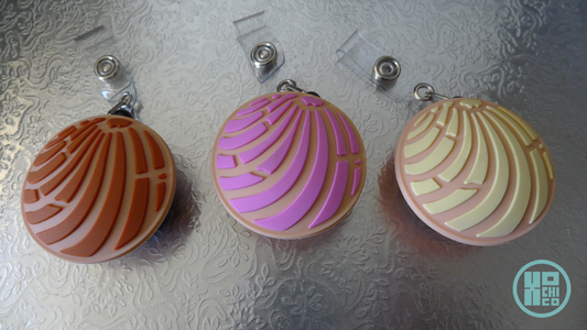 Pan Dulce Concha Rubber Badge Reels – Cute & Functional for Work or School!