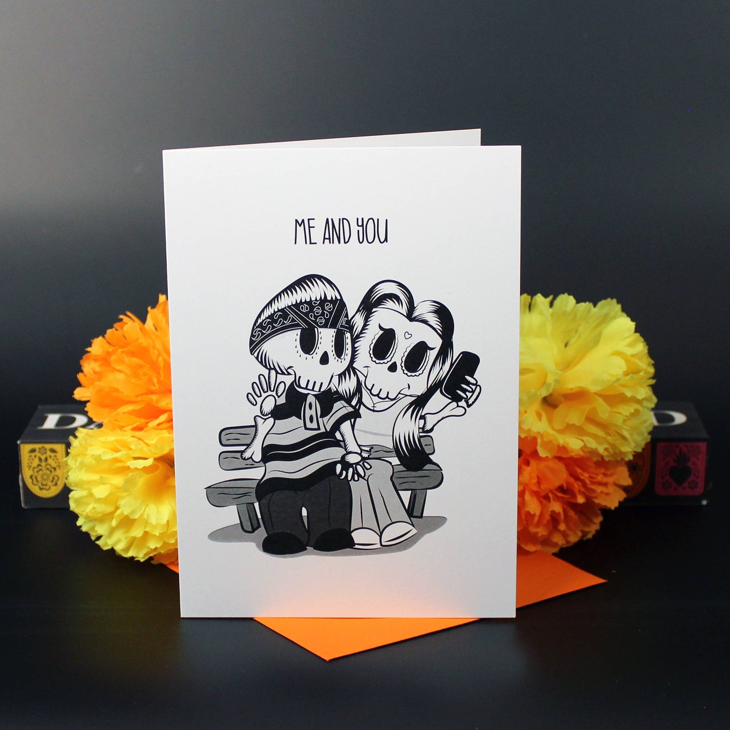 Calaveras in Love Chicano Skeleton Couple Card