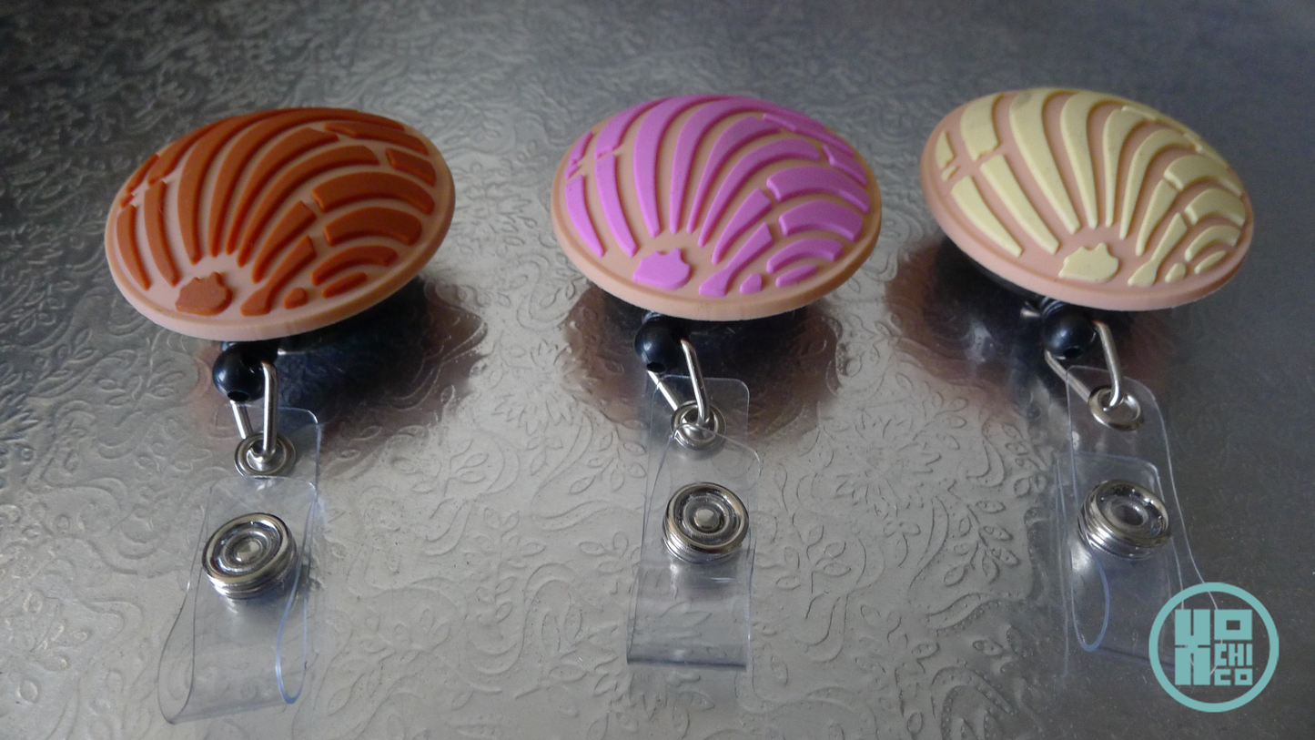 Pan Dulce Concha Rubber Badge Reels – Cute & Functional for Work or School!